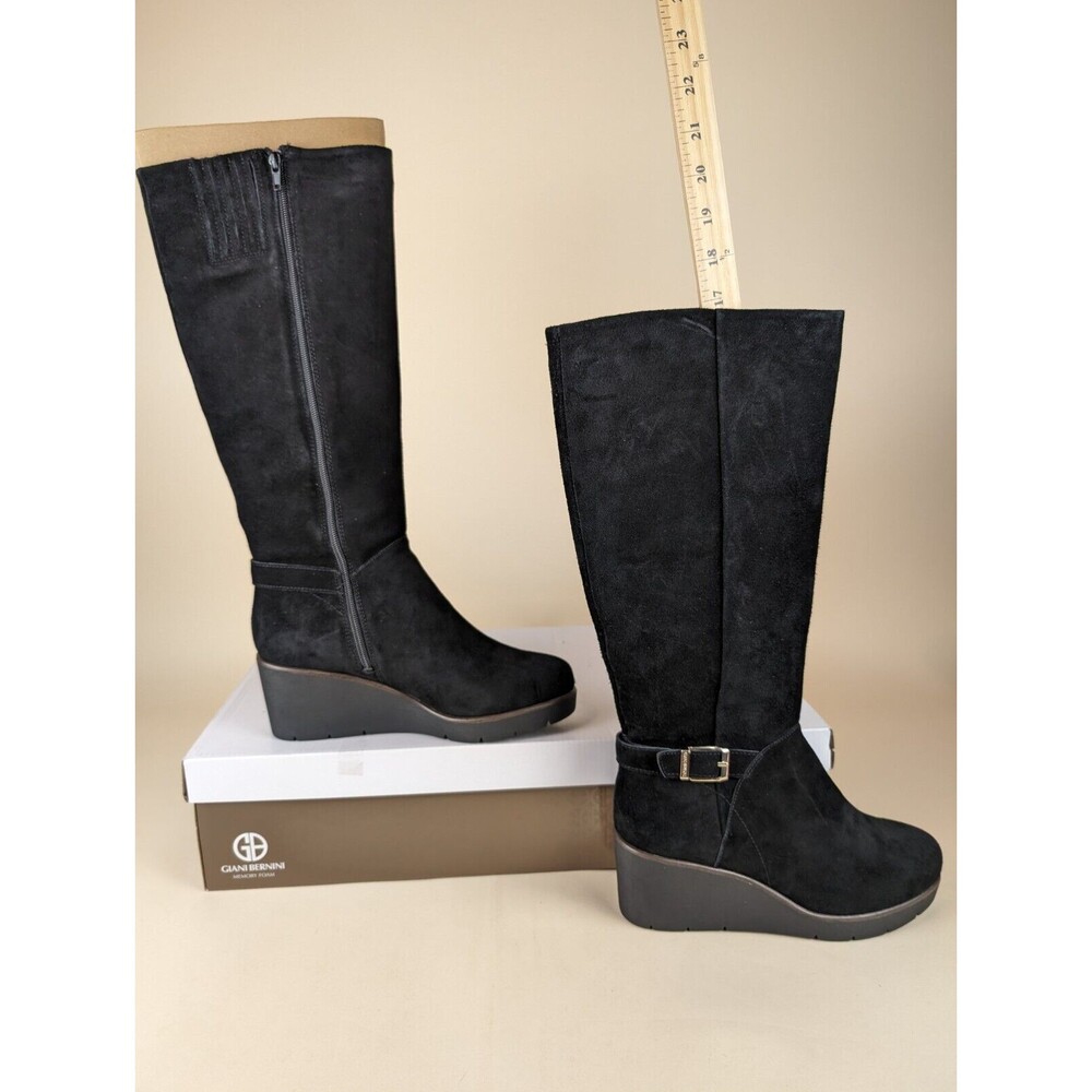 Giani Bernini Atlinaa Wedge Riding Boots Womens 9.5 M Black Leather Shoes NWB